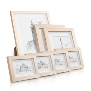 Chalcot Set de 7 marcos de fotos de 3 tamaños rectangulares paspartú de madera auténtica