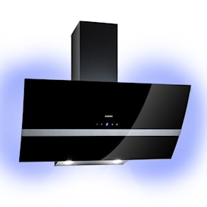 Clara 90 okap kuchenny | okap skośny | montaż na ścianie | wydajność powietrza wywiewanego: 509 m³/h | EEK: A++ | panel dotykowy | wyświetlacz LED | front z bezpiecznego szkła | oświetlenie płyty kuchennej |światło ambientowe RGB