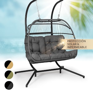 Biarritz Silla Colgante Doble Asiento de dos plazas Cojín de poliéster Aluminio Polyrattan 260 kg