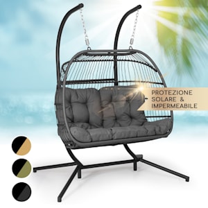 Biarritz Double - Poltrona sospesa a due posti, cuscino di seduta, poliestere, alluminio, polyrattan, 260 kg