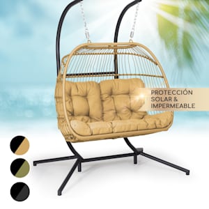 Biarritz Silla Colgante Doble Asiento de dos plazas Cojín de poliéster Aluminio Polyrattan 260 kg
