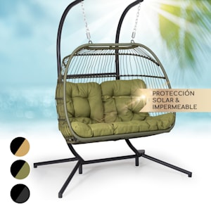 Biarritz Silla Colgante Doble Asiento de dos plazas Cojín de poliéster Aluminio Polyrattan 260 kg