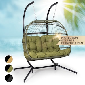 Biarritz Double Fauteuil suspendu individuel Coussin d'assise polyester Aluminium Polyrotin 260 kg