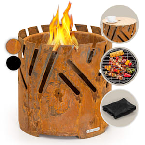 Crown 3-in-1 Feuerschale Ø 46 cm wasser- und frostfest Grillplatte Grillrost Bambusplatte