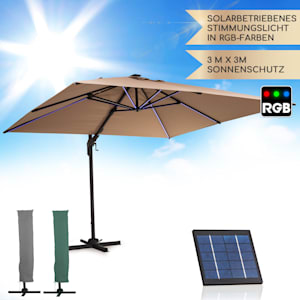 Arles parasol 300 x 300 cm polyester déperlant UV50+ éclairage LED