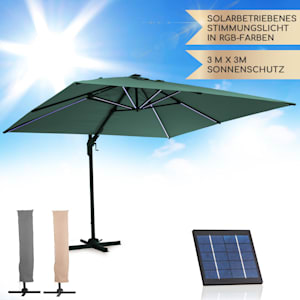Arles Sonnenschirm 300 x 300 cm Polyester UV50+ wasserabweisend LED-Licht