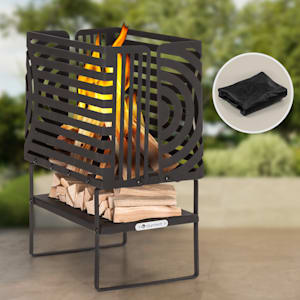 Krakatoa Fire Basket Solid Steel Wood Shelf Laser Cut Design