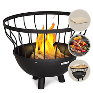 Nantai Brasero 3 en 1 Parrilla Mesa Ø66 cm Parrilla de Ø50 cm Acero Tablero de bambú
