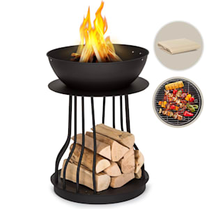 Nantai High - Braciere 2 in 1: braciere & griglia, griglia di cottura Ø 50 cm, vano per riporre la legna