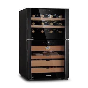 El Dorado 108 cave à cigares & cave à vin | Capacité : 108 l | Température : 5 -10 / 10-18 °C | 2 zones réfrigérées | Porte vitrée | Ecran LED | Panneau de commande tactile | Autonome | 3 étagères à vin & 4 tiroirs en bois de cèdre | Hygromètre 