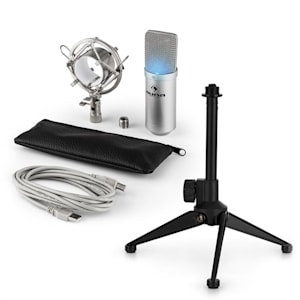 MIC-900S-LED USB Mikrofonset V1 silbernes Kondensator-Mikrofon Tischstativ