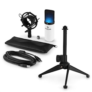 MIC-900WH-LED USB Mikrofonset V1 | weißes Kondensator-Mikrofon Tischstativ