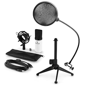 MIC-900WH USB Set de micrófonos V2 Micrófono de condensador Protección anti pop Soporte de mesa