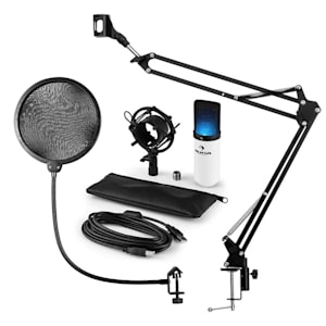 MIC-900WH-LED USB Microphone Set V4 Condenser Microphone Pop-Protection Microphone arm LED white