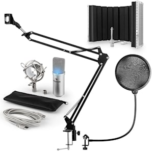 MIC-900S-LED USB Mikrofonset V5 Kondensator Pop-Schutz Schirm Arm silber