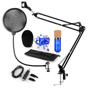 CM001BG Set Microfono USB V4 Microfono A Condensatore Adattatore USB Braccio Per Microfono Filtro Antipop Blu