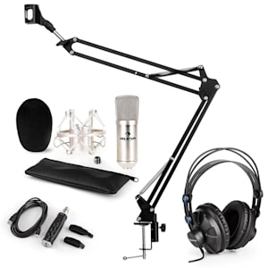 CM001S Microphone Set V3 Headphone Condenser Microphone USB Adapter Arm Silver