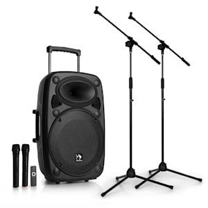 Streetstar 15 Equipo de sonido PA transportable 2x Set de micrófono 15" equipo PA