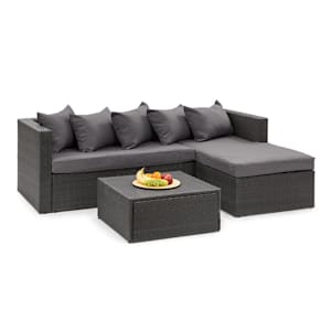 Theia Lounge Salon de jardin complet polyrotin noir & gris foncé