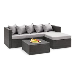 Theia Lounge Salon de jardin complet polyrotin noir & gris clair