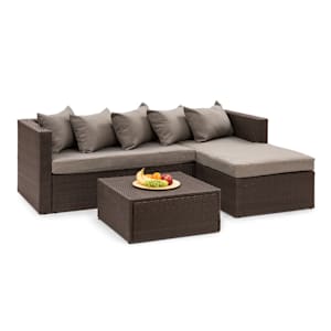 Theia Lounge Set Gartengarnitur Eckcouch Hocker 5 Kissen Polyrattan braun / braun