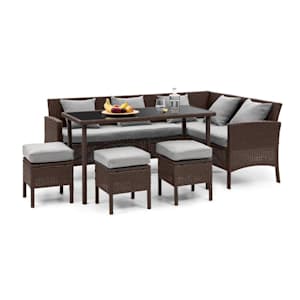 Titania Lounge Salon de jardin complet polyrotin marron & gris clair