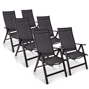 London - Sedie da giardino, set di 6 pz., Textilene, alluminio, 6 posizioni, pieghevoli