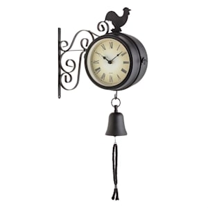 Early Bird Vintage Steel Garden Wall Clock and Thermometer with Bell Black