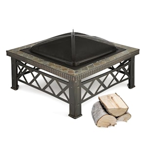 Merano fire bowl 75x75 cm tile design steel blackened