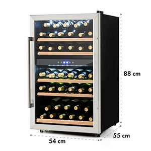 Klarstein Vinamour 40D, 135 l, hladnjak za vino, 2 zone, 41 flaša, prednja strana od nehrđajućeg čelika