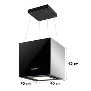 Hotte aspirante îlot suspension plafond LED Verre réfléchissant - noir