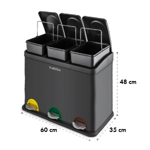 Ökosystem, szemétkosár, pedálos kosár, hulladék osztályozó, 45l (3x15l), fekete