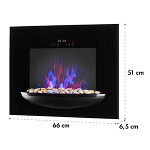 Feuerschale Lareira Elétrica de Parede Elétrica 1800W Chamas Artificiais Pedra decorativa Preta