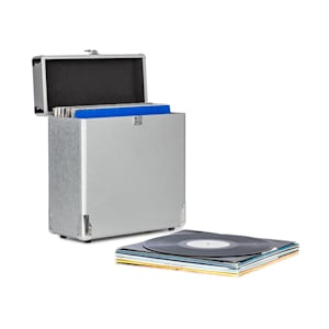 Vinylbox Alu Plattenkoffer für bis zu 30 Schallplatten Klappdeckel silber
