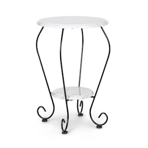 Patras Flower Table d'appoint ronde guéridon 2 plateaux marbre blanc