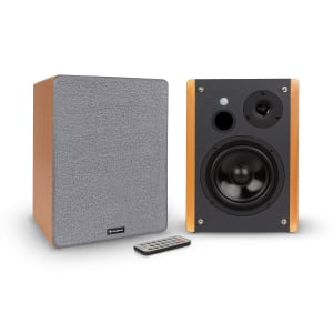 Linie 500 A Altavoces de estantería Par de altavoces activos de 30W Entradas óptica/coaxial Aspecto de madera