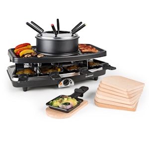 Entrecote 2-in-1 raclette-grill & fondue natuursteen 1100W 8 personen onderzetters