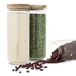 Lovage, úložné dózy, 1,1 l, súprava 3 kusov, borosilikátové sklo, kryt z akáciového dreva, silikón