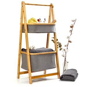 Étagère de salle de bain avec 2 paniers 2 niveaux bambou pliante