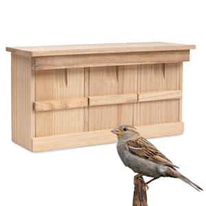 Bird house for sparrows, untreated natural wood, ready-to-use hanging loops