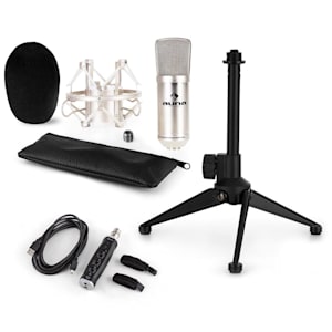 CM001S Set Microfono V1 Microfono a Condensatore Adattatore USB Stativo argento