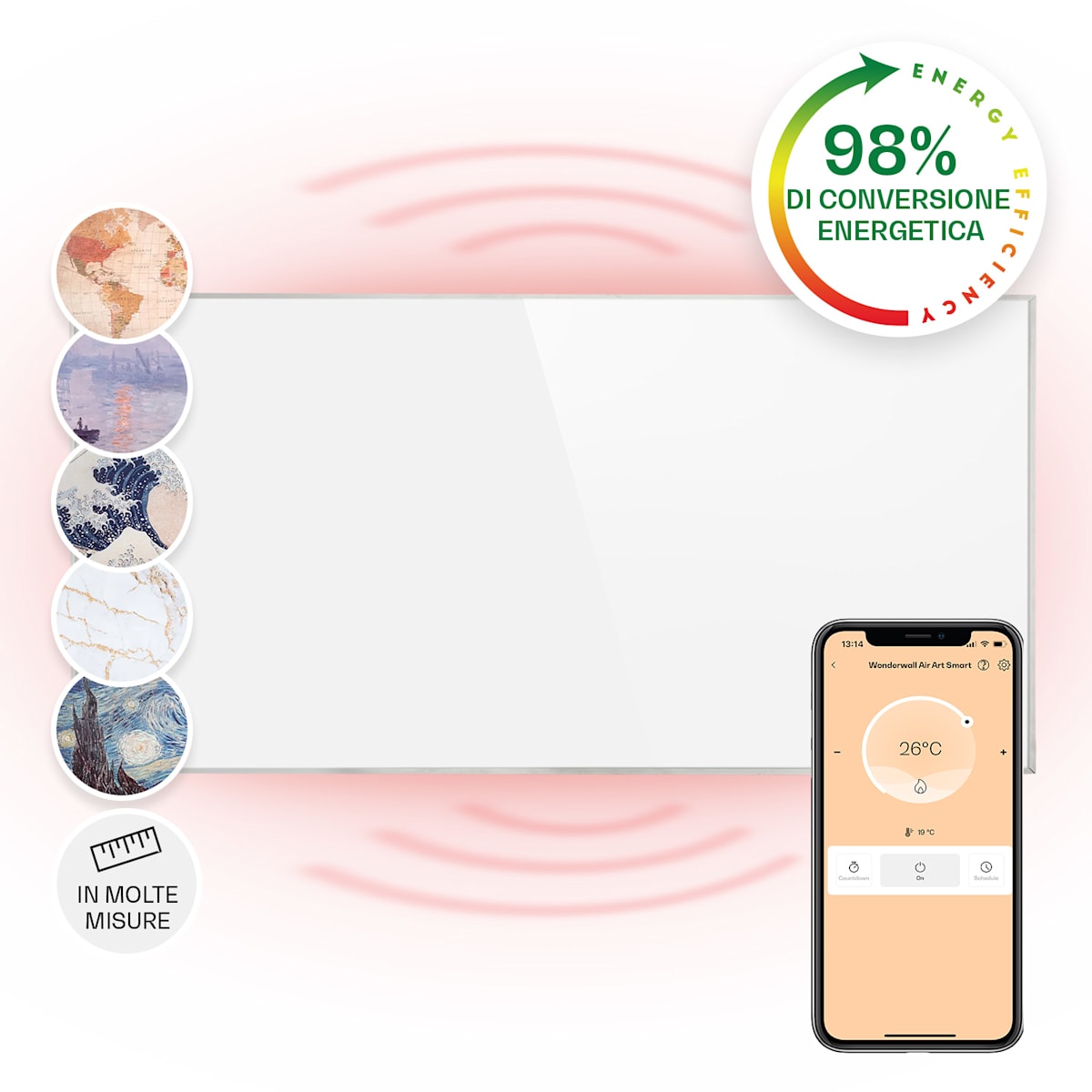 Wonderwall Smart - Stufa elettrica a infrarossi, pannello radiante, 60 x  120 cm, 720W, IR ComfortHeat, WiFi: controllo con app, Installazione a  parete, Ideale per chi soffre di allergie