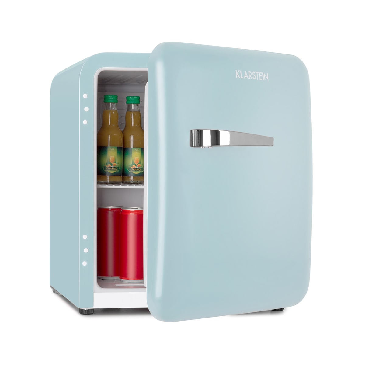 Audrey Mini Retro-Kühlschrank Minikühlschrank Getränkekühlschrank |  Energieeffizienzklasse F | 48 Liter Fassungsvermögen | 2 Ebenen |  Kühltemperatur: 0 - 10 °C | VintAge Concept: Retro-Stil der 50er J  Pastellblau