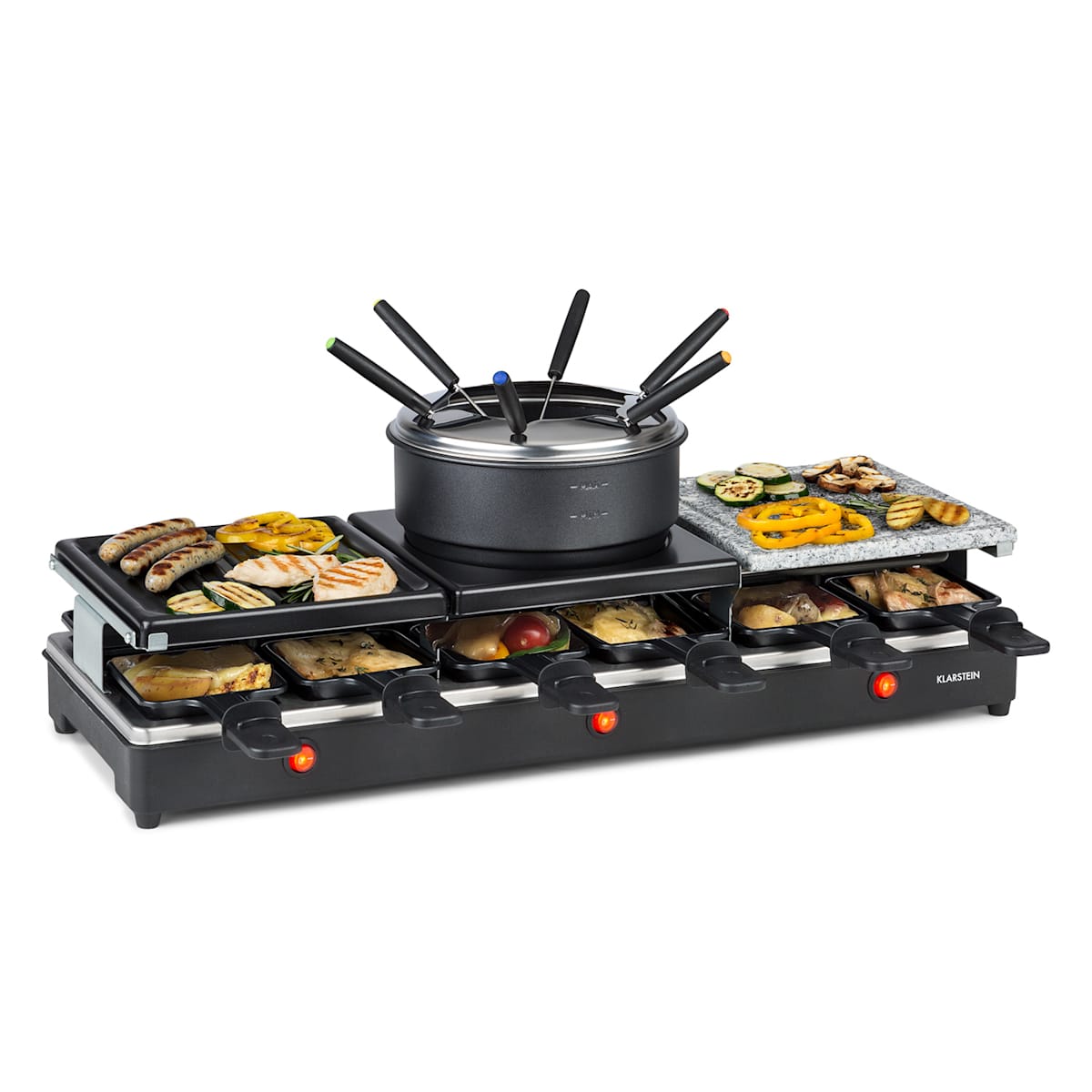 Fonduelette XL, Gril, Raclette, Fonduta 3in1, 12 Persone, Pietra Naturale,  1650W