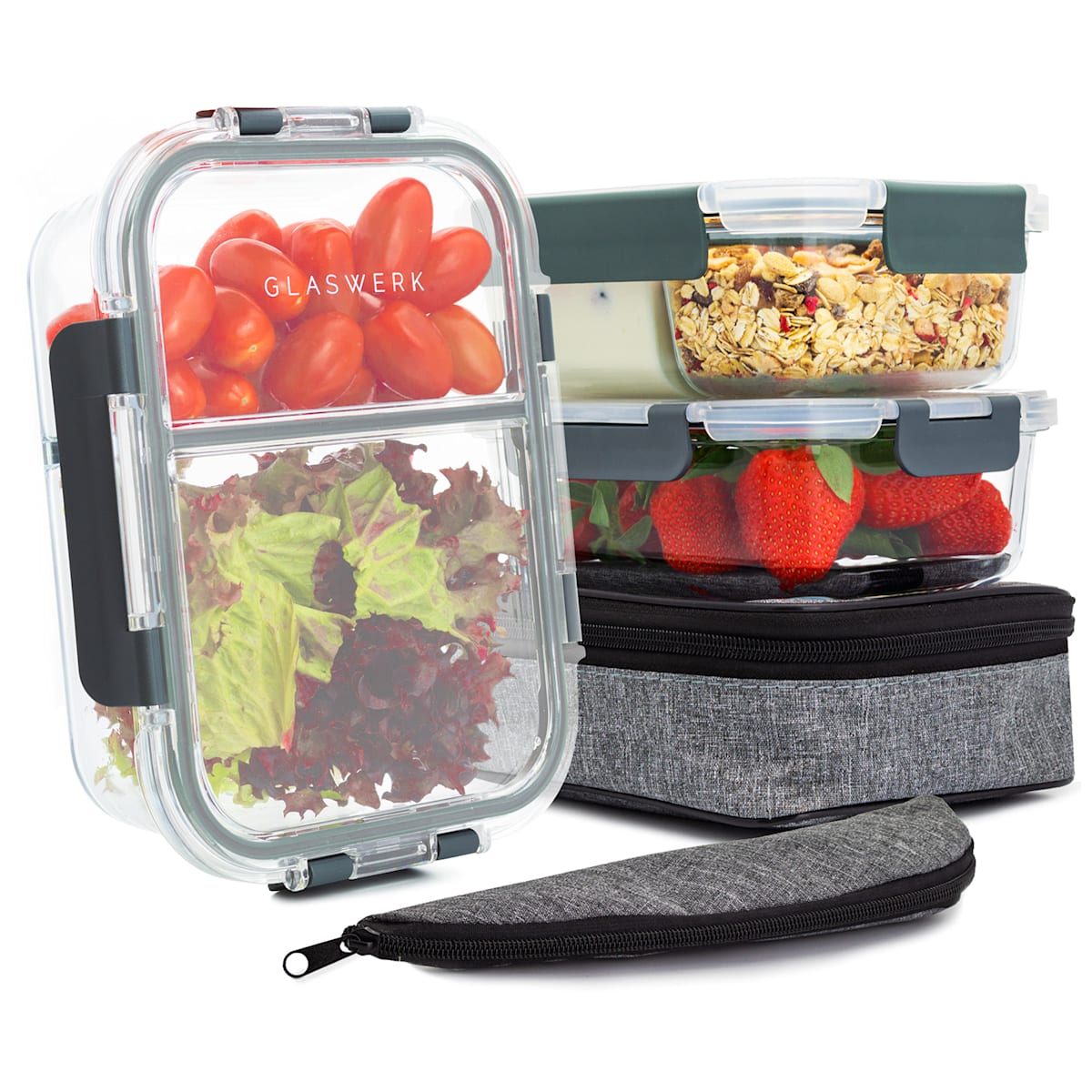 1040ml Glass Lunch Box with 3 Compartments Microwavable Meal