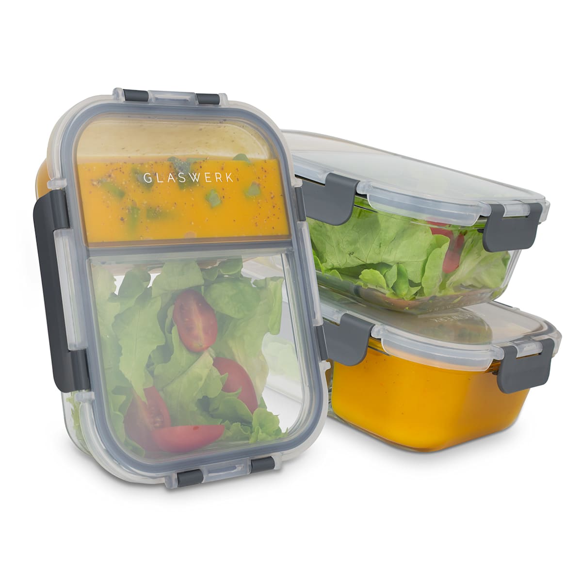 1040ml Glass Lunch Box with 3 Compartments Microwavable Meal