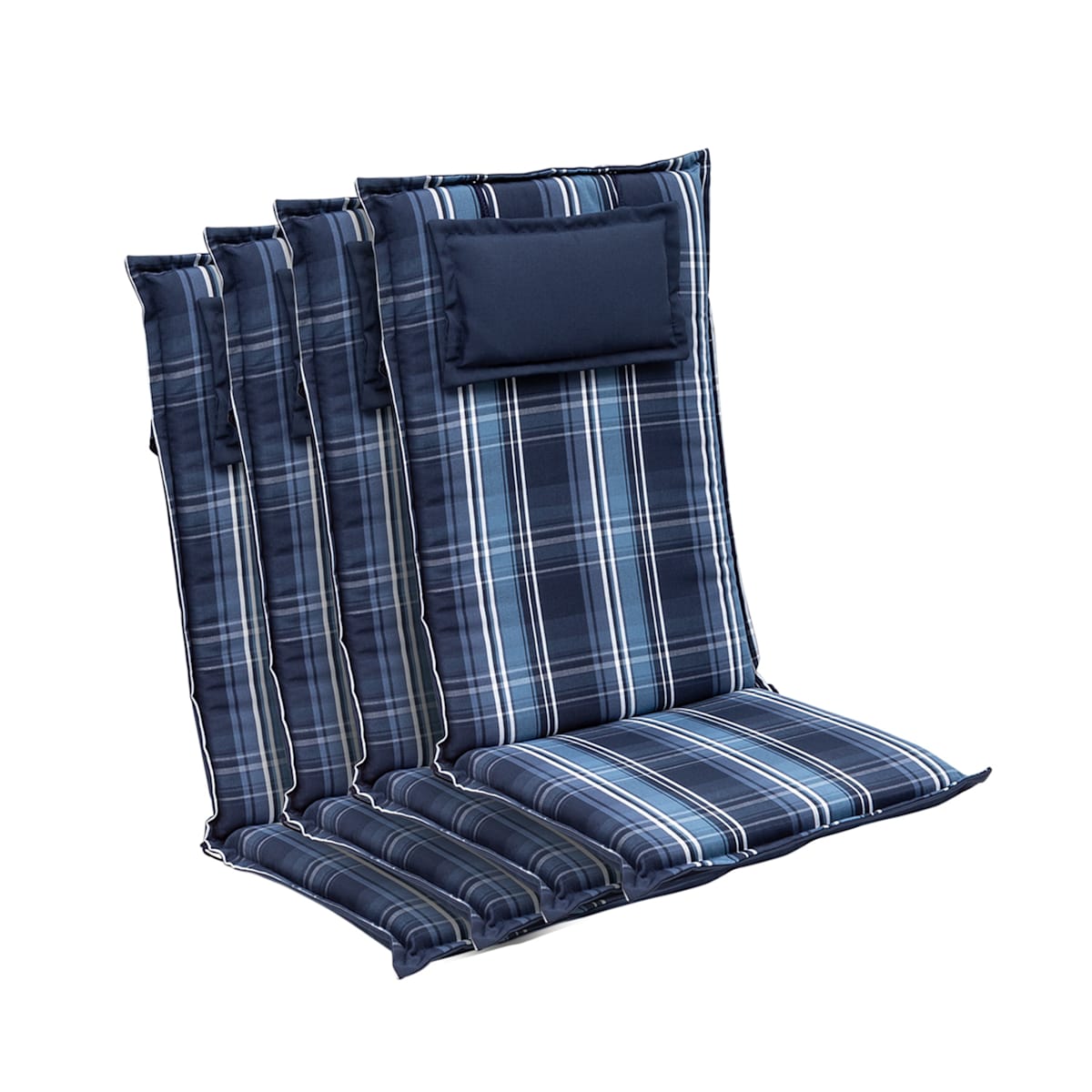 x | Blau & Kordeln 4er-Set | x Gartenstuhl-Auflage | cm Hochlehner Polsterauflage Standard | 50 Sesselauflage UV-beständig / Donau OEKO-TEX® 100 | Polyester 6 | 120 Halteband Weiß