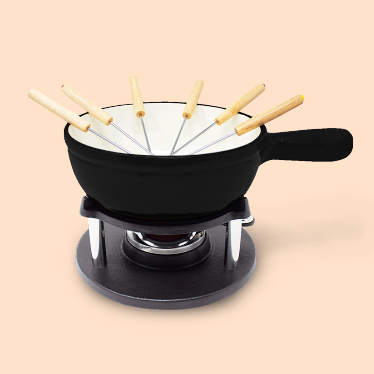 Holsten Fondue, Caquelon, Ensemble à fondue : caquelon, réchaud, brûleur  et 6 fourchettes, 2-6 personnes, pour fondue au fromage, au bouillon ou  au chocolat, capacité : 1,5 L