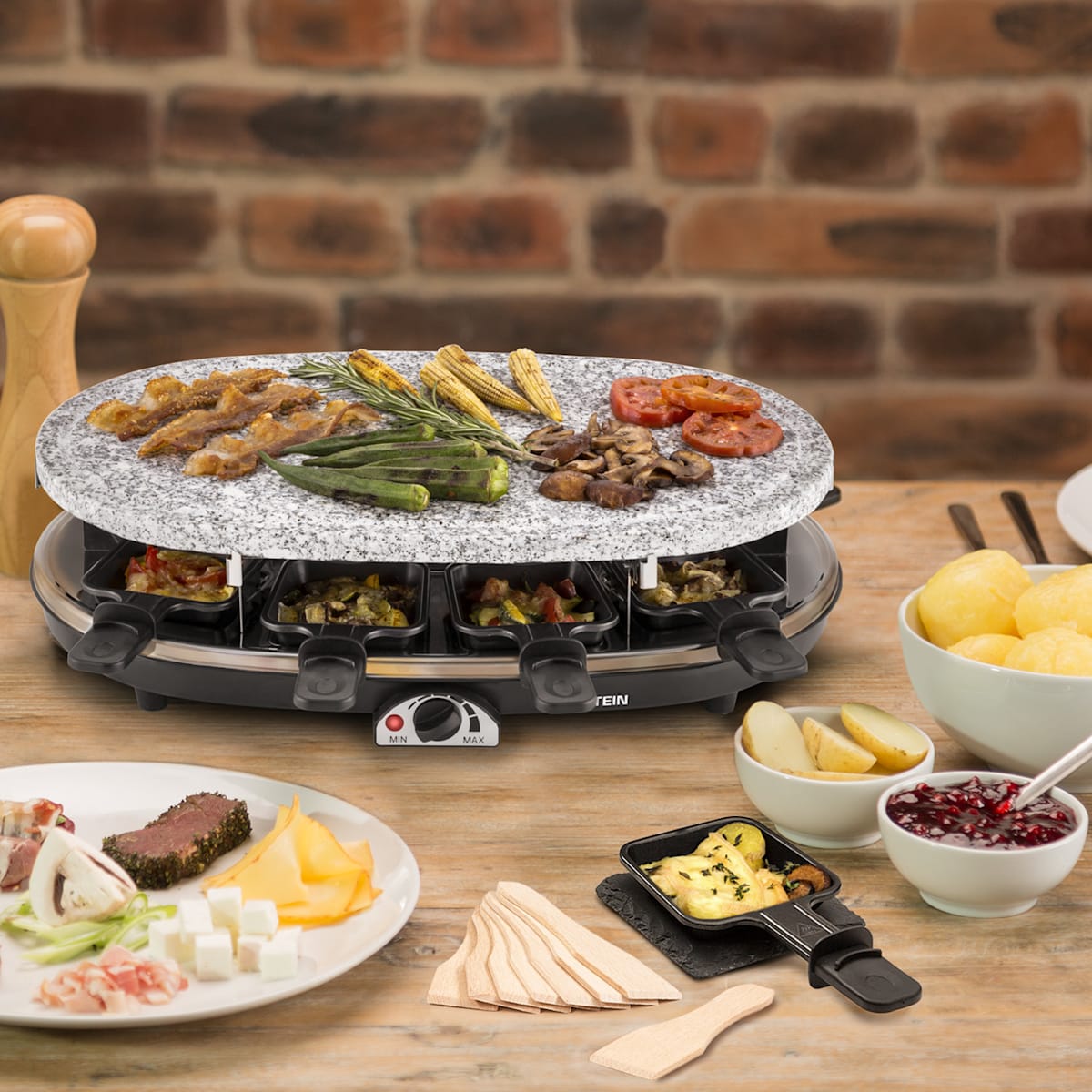 Klarstein Sirloin Raclette 1500W Aluminio/Piedra 8 personas Indicadores  luminosos led