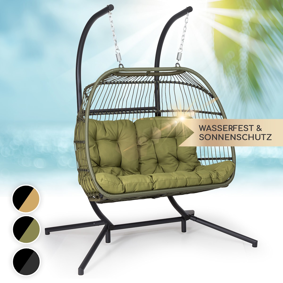 | & | aus weiches und Double | | Outdoor Zweisitzer | Polyrattan Zweisitzer aus Polyester m Nylon Sitzkugel | stabiler Aluminium entspannende Standfuß Biarritz Dunkelgrün aus | Hängesessel Schwingbewegung Indoor Sitzkissen |